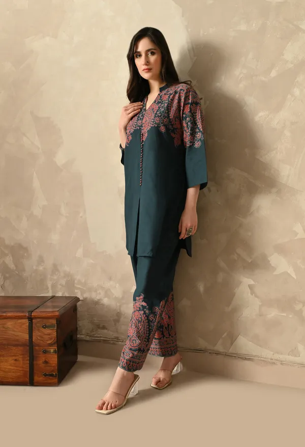 Teal_Cross_Stitch_Printed_Co-Ord_Set_For_Women
