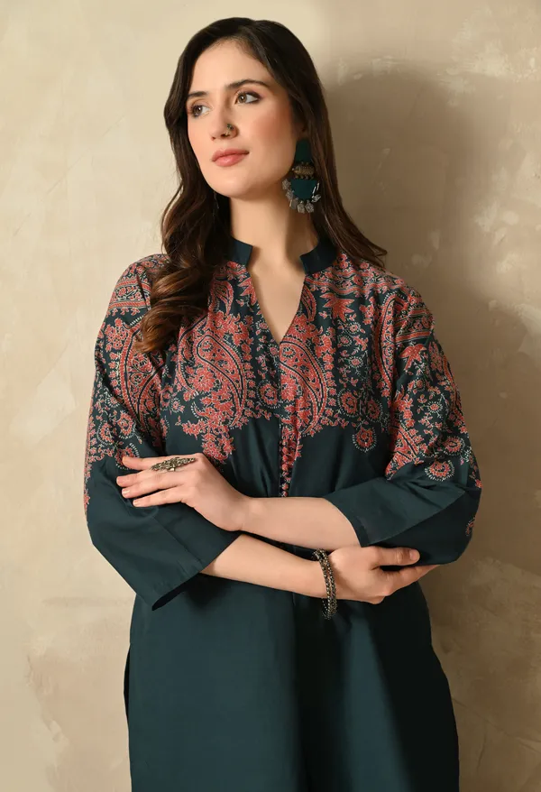 Teal_Cross_Stitch_Printed_Co-Ord_Set_For_Women
