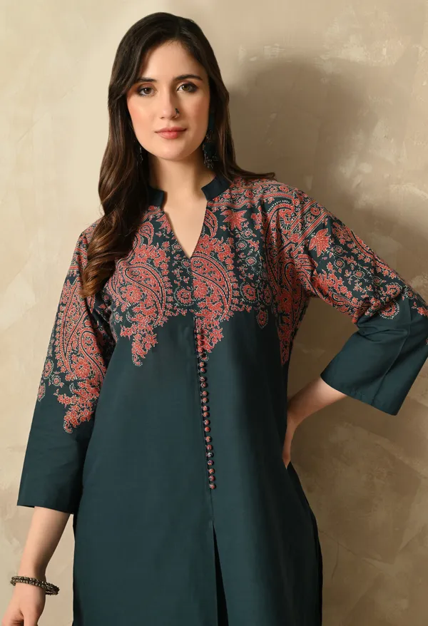 Teal_Cross_Stitch_Printed_Co-Ord_Set_For_Women