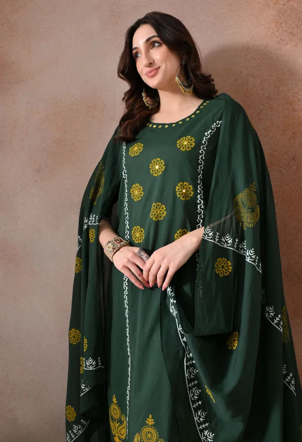 Green_Handblock_Hand_Work_Kurta_Set_With_Dupatta_For_Women