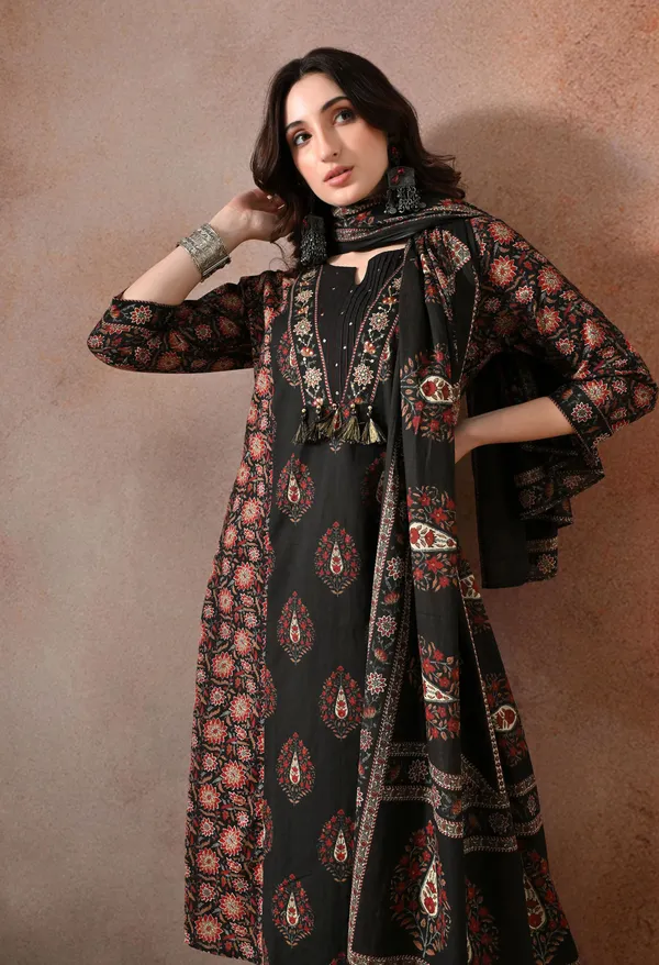 Black_A_Line_Hand_Work_Kurta_Set_With_Dupatta_For_Women