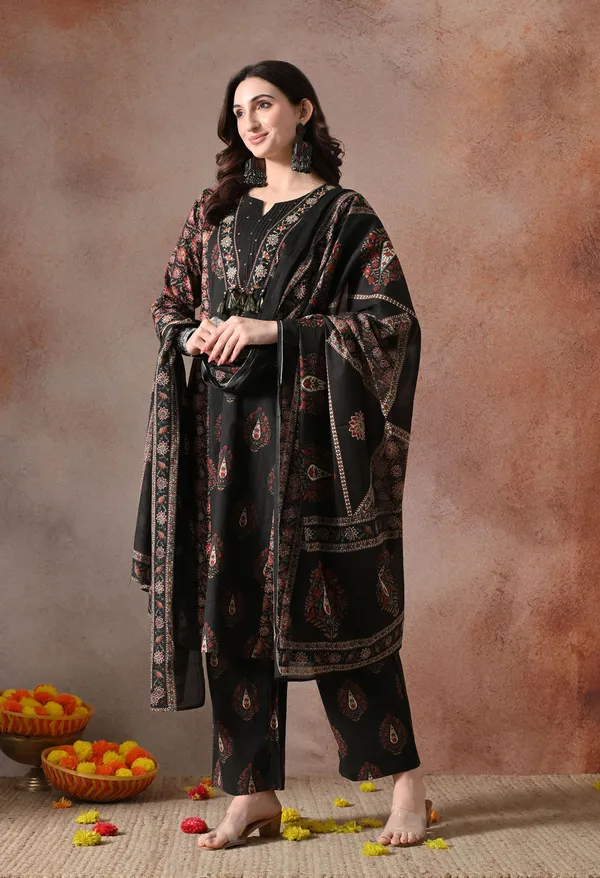 Black_A_Line_Hand_Work_Kurta_Set_With_Dupatta_For_Women
