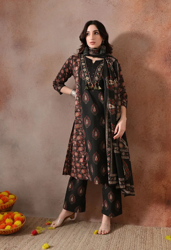 Black_A_Line_Hand_Work_Kurta_Set_With_Dupatta_For_Women