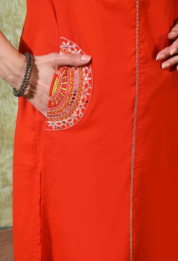Rust_Cotton_Embroidery_Kurta_Set_For_Women