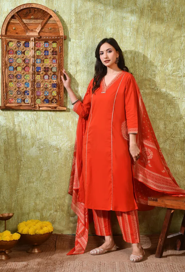Rust_Cotton_Embroidery_Kurta_Set_For_Women