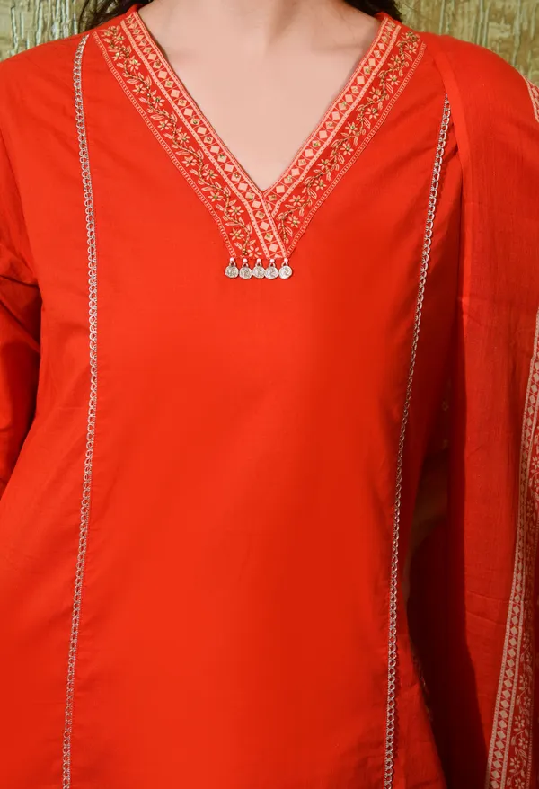 Rust_Cotton_Embroidery_Kurta_Set_For_Women