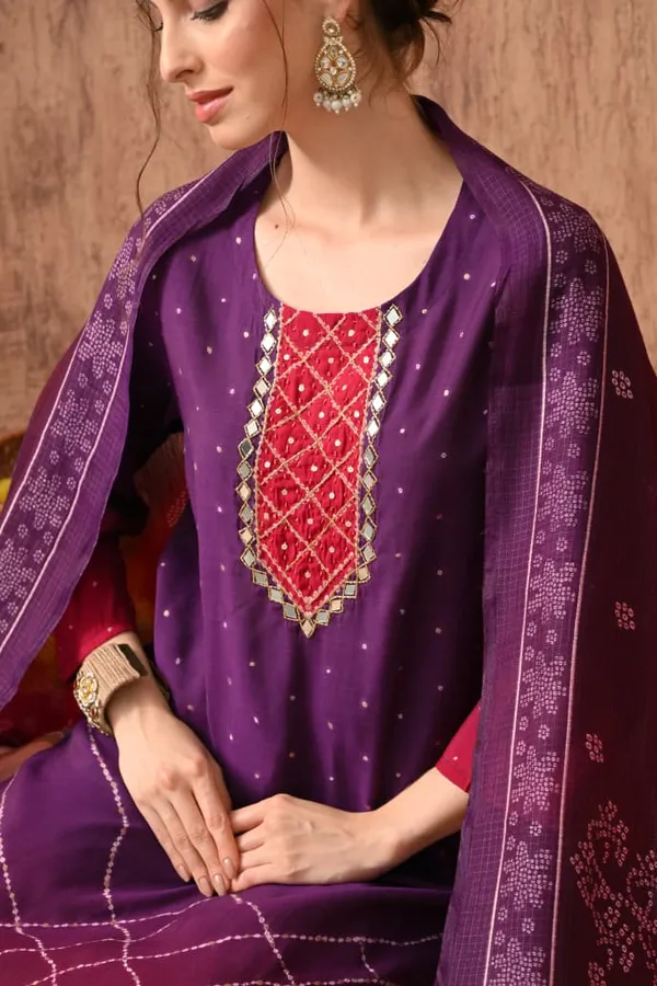 Rust_Cotton_Handwork_Kurta_Set_For_Women