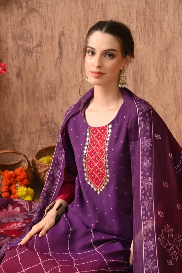 Rust_Cotton_Handwork_Kurta_Set_For_Women