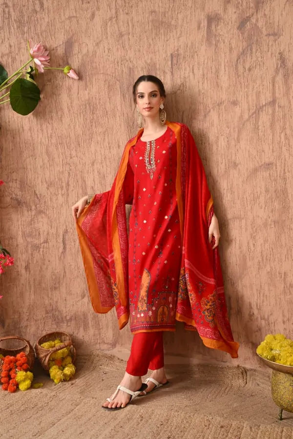 Red_Cotton_Handwork_Kurta_Set_For_Women