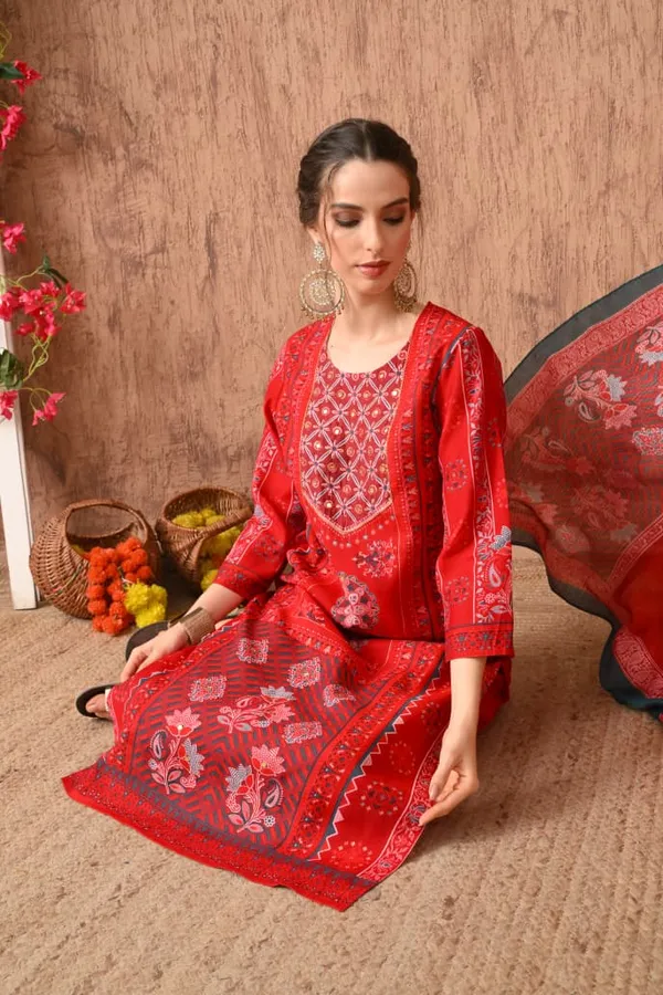 Rust_Cotton_Handwork_Kurta_Set_For_Women