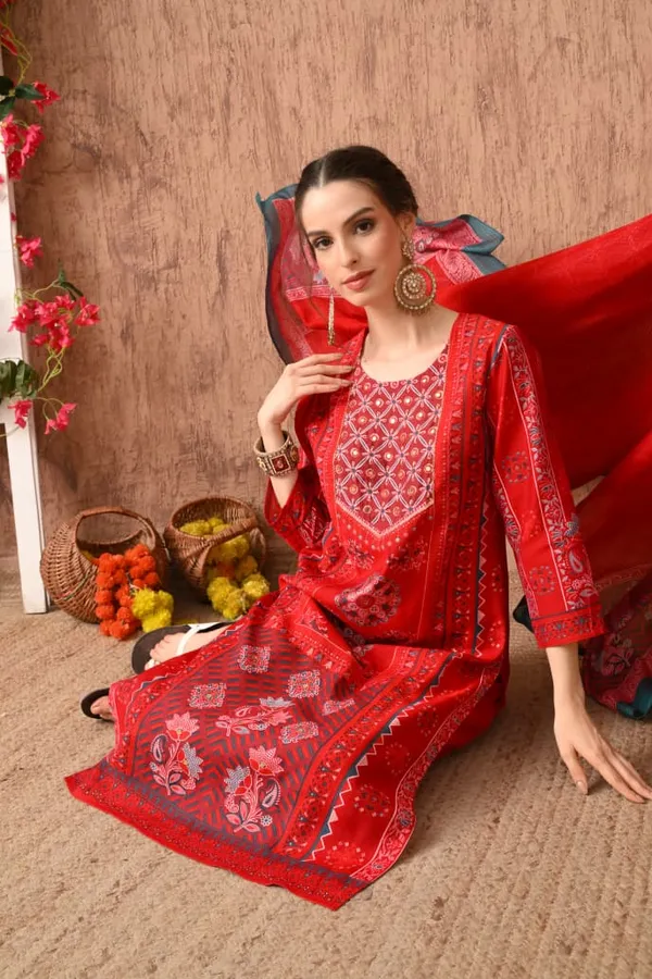 Rust_Cotton_Handwork_Kurta_Set_For_Women