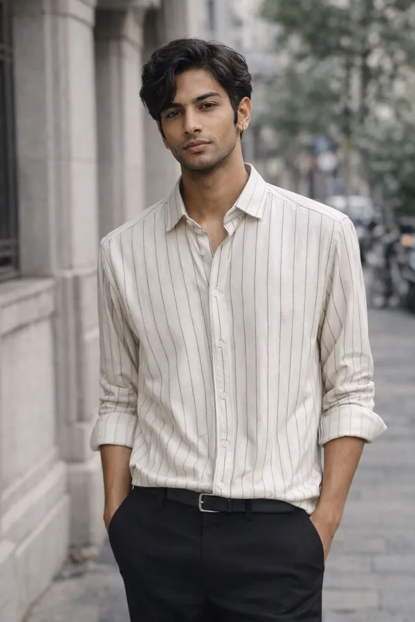 White_Pure_Cotton_Vertical_Striped_Casual_Full_Sleeves_Shirt_For_Men