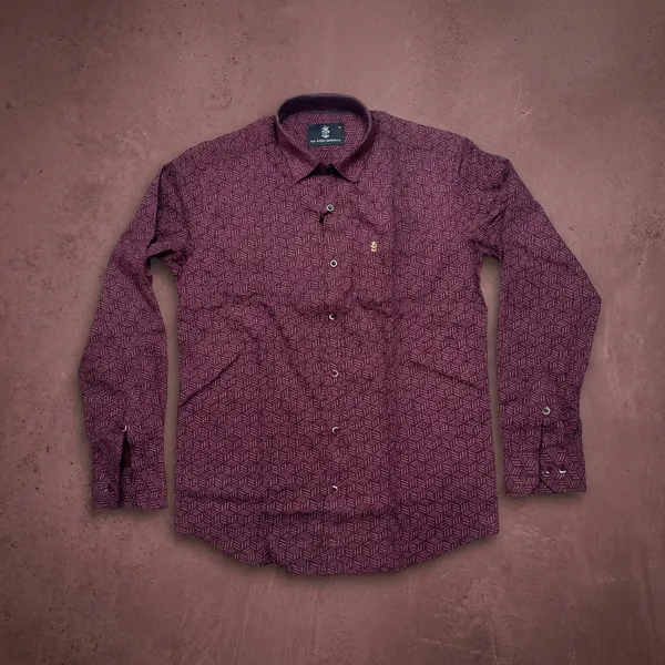 Maroon_Pure_Cotton_Geometric_Printed_Full_Sleeve_Formal_Shirt_For_Men