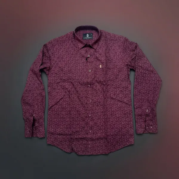 Maroon_Pure_Cotton_Geometric_Printed_Full_Sleeve_Formal_Shirt_For_Men