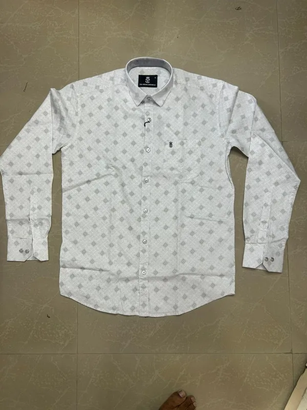 White_Pure_Cotton_Printed_Full_Sleeve_Formal_Shirt_For_Men