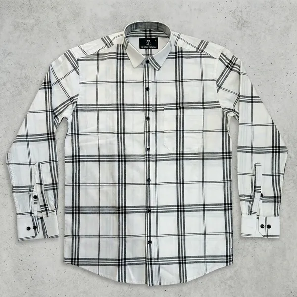 White_Pure_Cotton_Checkered_Full_Sleeve_Casual_Shirt_For_Men