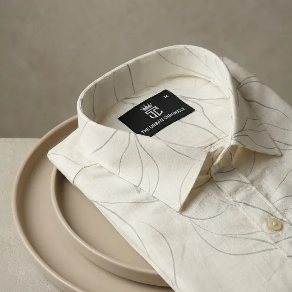 White_Pure_Cotton_Formal_With_Leaf_Print_Pattern_Shirt_For_Men