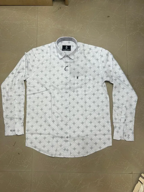 White_Pure_Cotton_Printed_Full_Sleeve_Formal_Shirt_For_Men