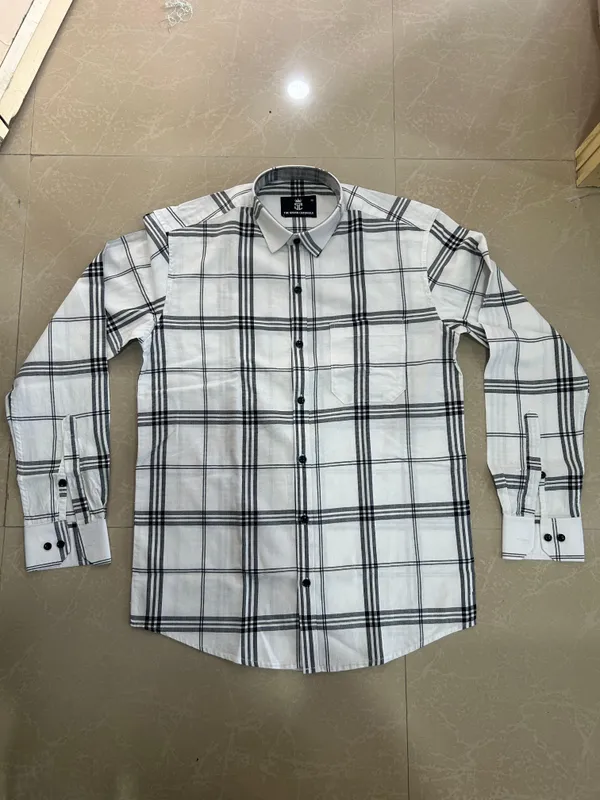 White_Pure_Cotton_Checkered_Full_Sleeve_Casual_Shirt_For_Men