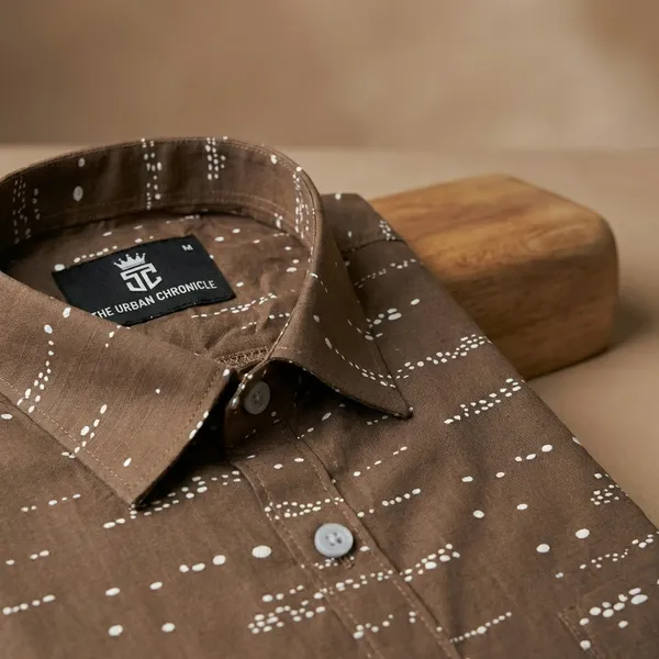 Brown_Pure_Cotton_Dotted_Full_Sleeve_Formal_Shirt_For_Men