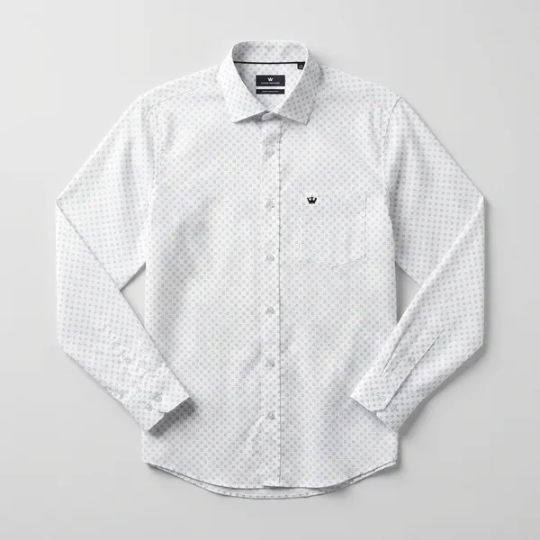 White_Pure_Cotton_Printed_Full_Sleeve_Formal_Shirt_For_Men