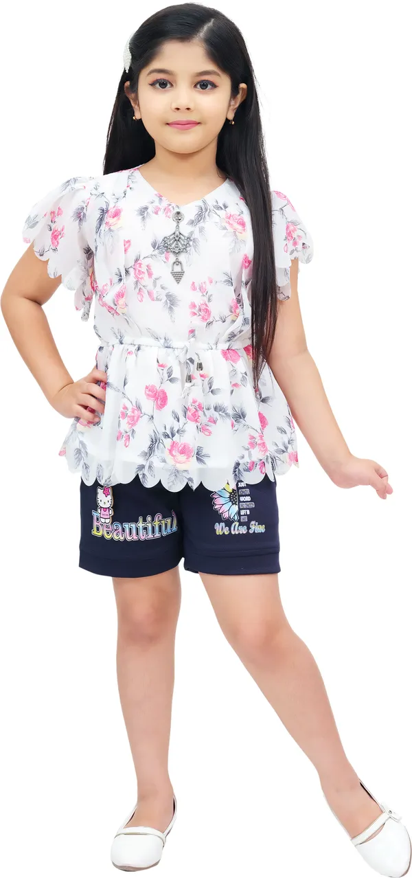 White_Chiffon_Printed_Top_And_Pant_Set_For_Girls