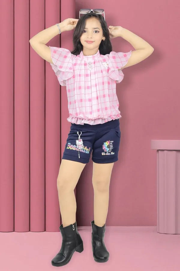 Pink_And_Blue_Cotton_Blend_Printed_Shorts_For_Girls