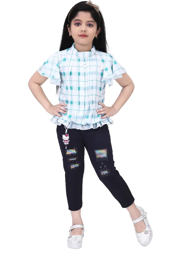 Green_Cotton_Blend_Checkered_Top_For_Girls