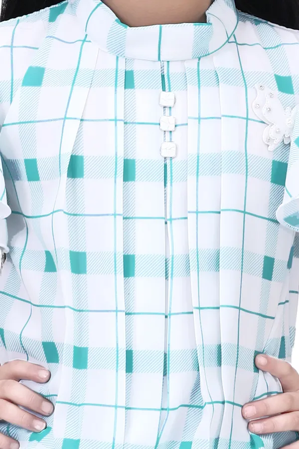 Green_Cotton_Blend_Checkered_Top_For_Girls