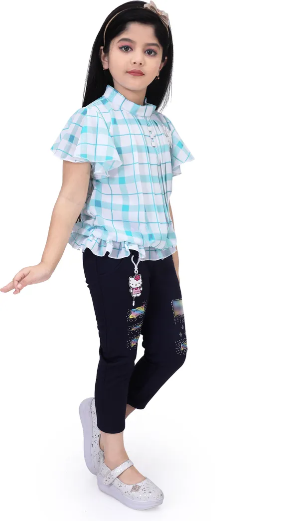 Green_Cotton_Blend_Checkered_Top_For_Girls