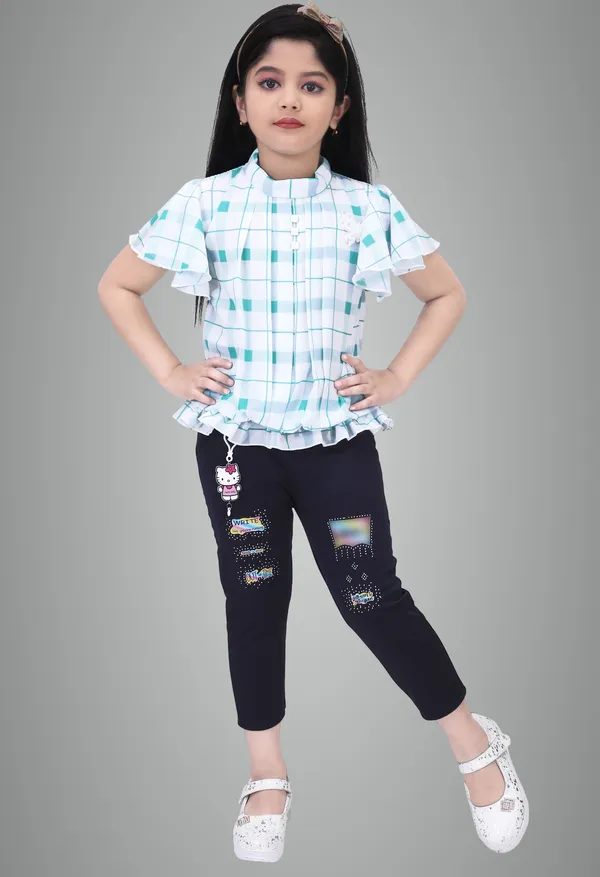 Green_Cotton_Blend_Checkered_Top_For_Girls