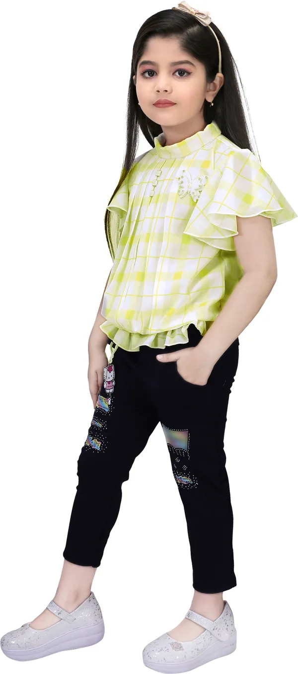 Lemon_Cotton_Blend_Checkered_Top_For_Girls