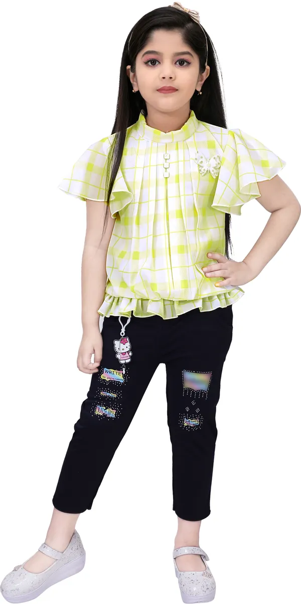 Lemon_Cotton_Blend_Checkered_Top_For_Girls
