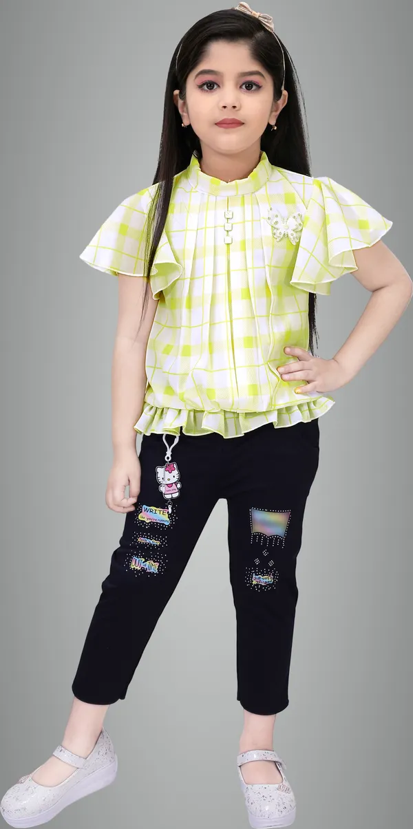 Lemon_Cotton_Blend_Checkered_Top_For_Girls