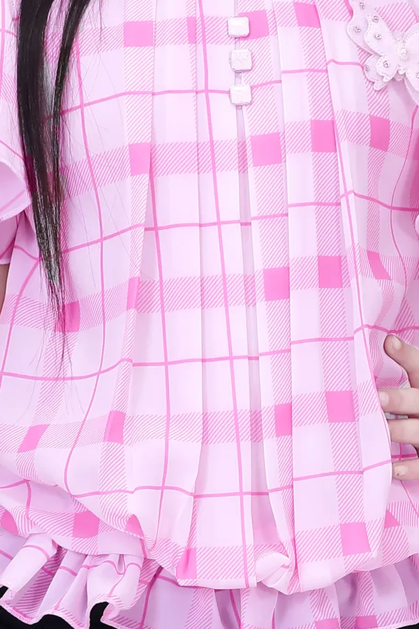 Pink_Cotton_Blend_Checkered_Top_For_Girls