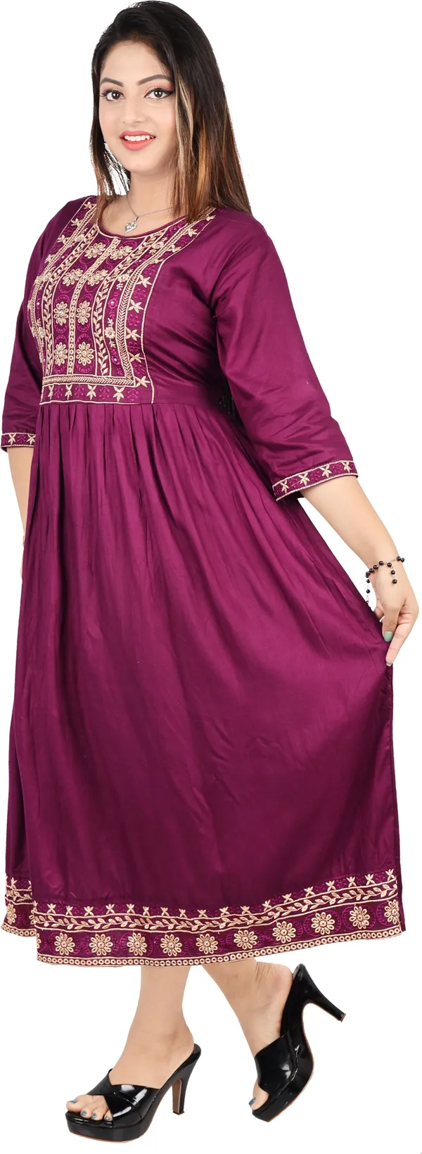 Wine_Cotton_Rayon_Embroidered_Anarkali_Kurta_For_Women