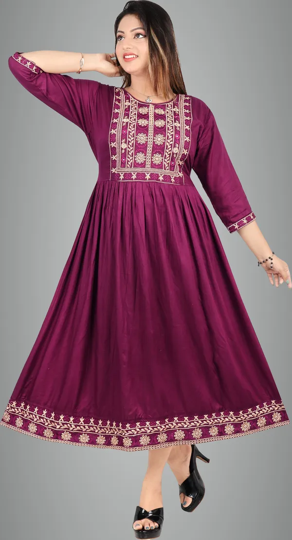 Wine_Cotton_Rayon_Embroidered_Anarkali_Kurta_For_Women