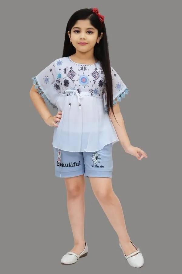 Aqua_Blue_Chiffon_Printed_Top_And_Short_Pant_For_Girls