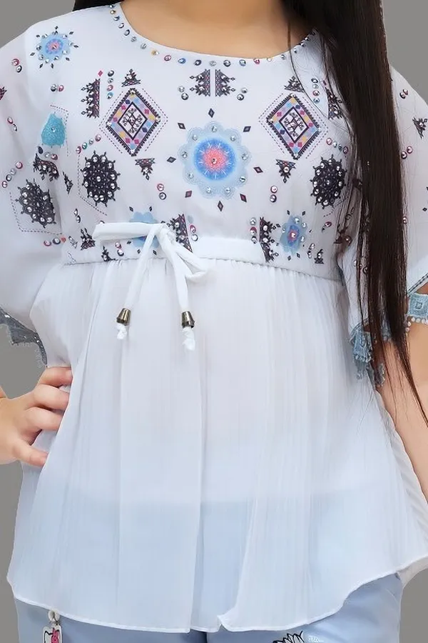 Aqua_Blue_Chiffon_Printed_Top_And_Short_Pant_For_Girls