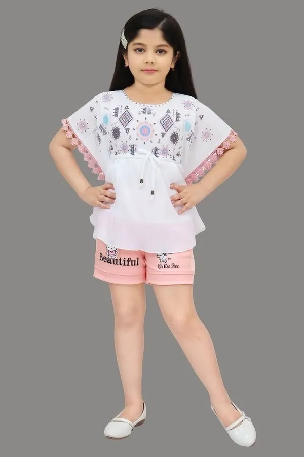 Pink_Chiffon_Printed_Top_And_Short_Pant_For_Girls