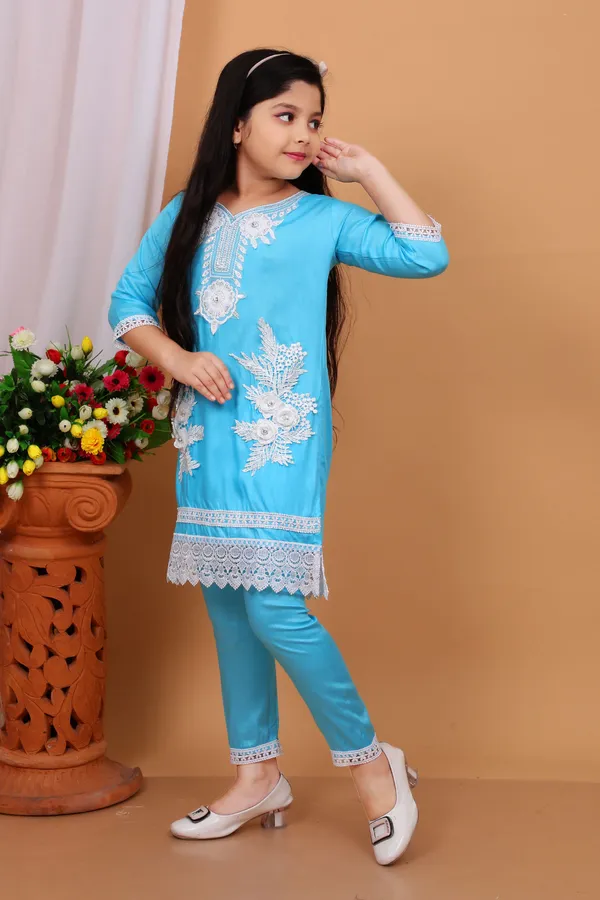 Aqua_Blue_Rayon_Applique_Kurta_And_Churidar_Set_For_Girls