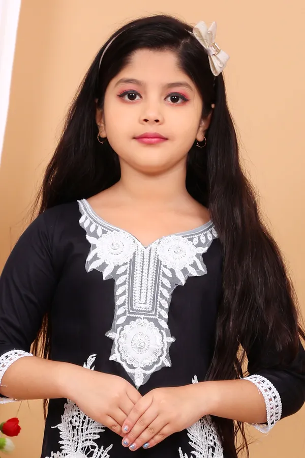 Black_Rayon_Applique_Kurta_And_Churidar_Set_For_Girls