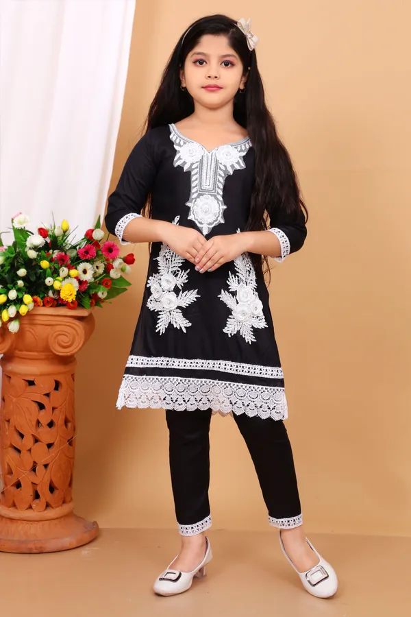 Black_Rayon_Applique_Kurta_And_Churidar_Set_For_Girls