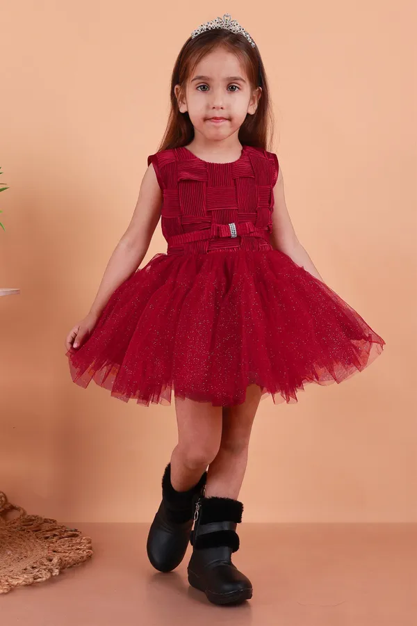 Maroon_Net_Embellished_Fit_And_Flare_Dress_For_Girls