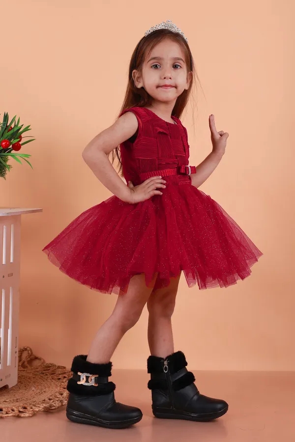 Maroon_Net_Embellished_Fit_And_Flare_Dress_For_Girls