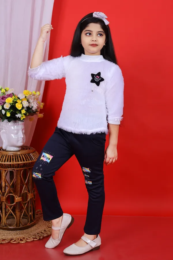 White_Fur_Self_Design_Pant_For_Girls