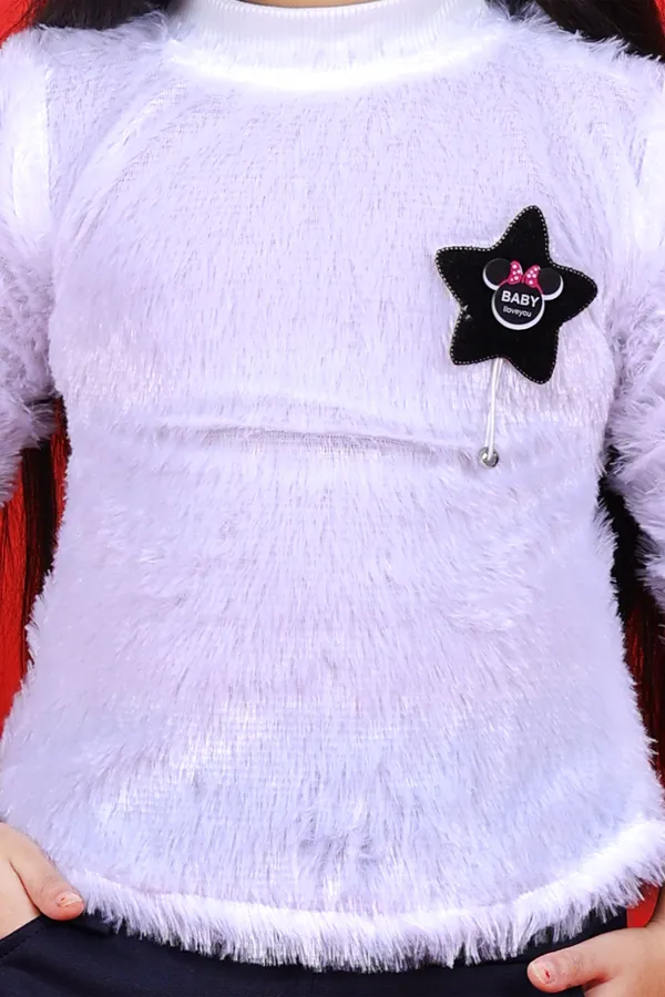 White_Fur_Self_Design_Pant_For_Girls
