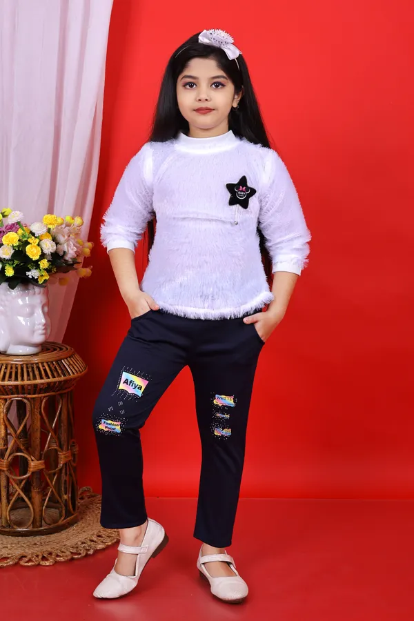 White_Fur_Self_Design_Pant_For_Girls