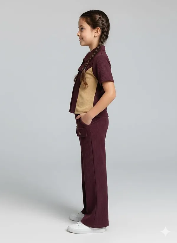 Maroon_Cotton_Blend_Solid_Self_Design_Pant_Set_For_Girls