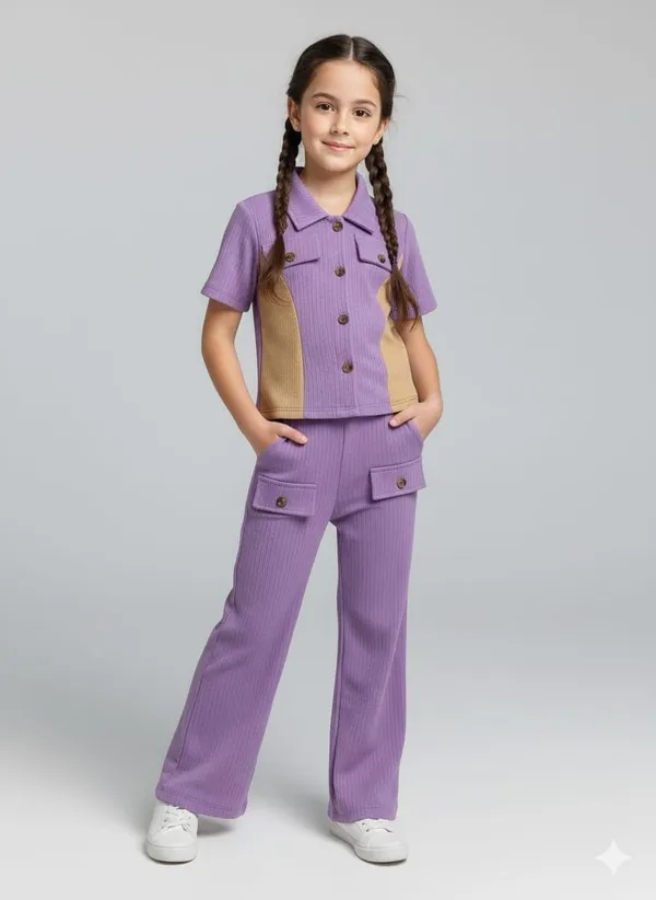 Purple_Cotton_Blend_Solid_Self_Design_Pant_Set_For_Girls